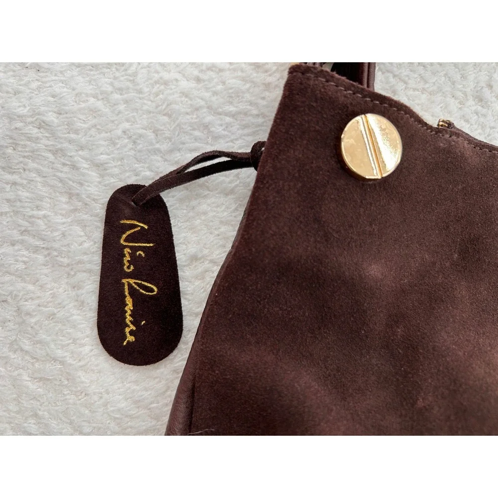 Nico Louise Women Chocolate Brown Pebbled Hobo Shoulder Bag Suede Leather Look